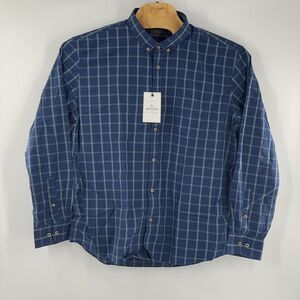 NWT UNTUCKIT Men's Classic Cotton Corison Shirt Button Down Plaid Navy‎ Blue 3XL